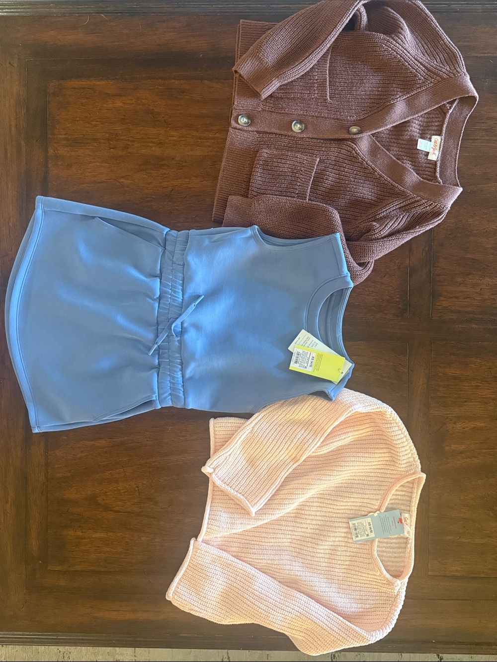 Blue Sleeveless Romper with Drawstring Waist & 2 Sweaters, Size 4/5T
